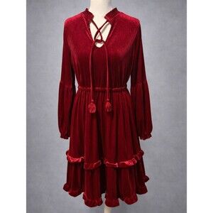 Simply Southern Collection Red Wine Tier Dress Velvet Velour Renaissance Theatre